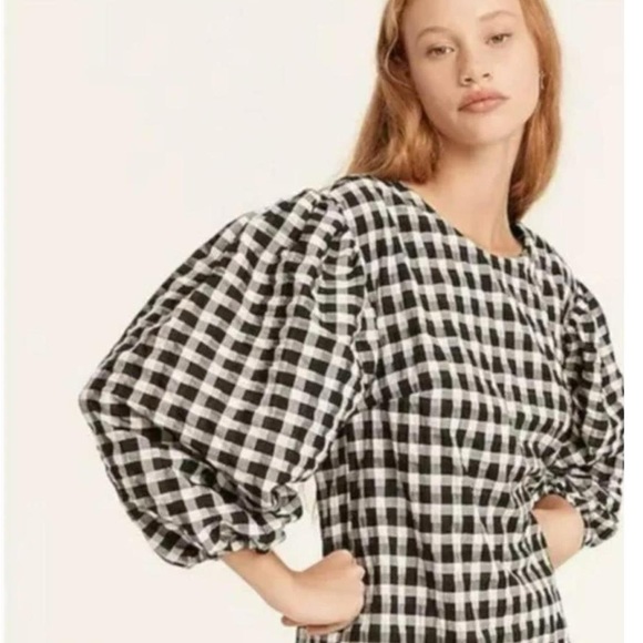 J. Crew Puff-Sleeve Mini Dress in Textured Plaid - Picture 2 of 10